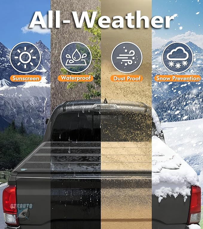 PM Auto Hard Quad-Fold Aluminum Tonneau Cover Compatible with 2017-2022 Ford F-350 Super Duty, All Weather Protection Truck Bed Cover Fits 6'10" (82") Bed