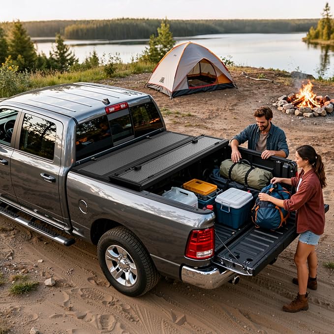 Low-Profile Hard Quad-fold Tonneau Cover Fit for Dodge Ram 1500 2009-2018, Fit for Ram 1500 Classic 2019-2024, Fleetside 5.7ft Bed Without Rambox