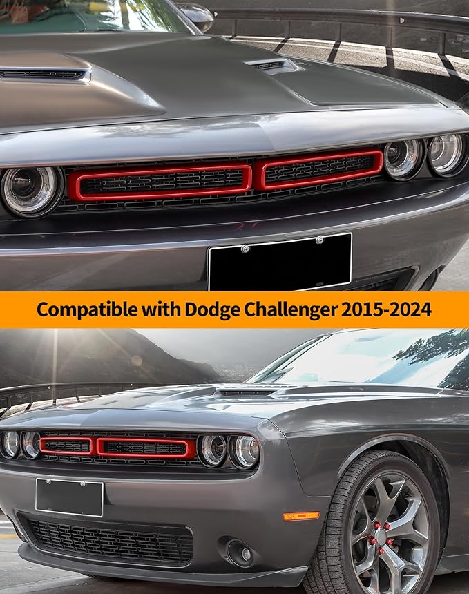 Hoolcar Front Grille Radiator Grille Insert Cover Grillwork Trim Compatible with Dodge Challenger 2015-2025+, Exterior Accessories, Red, 2pcs