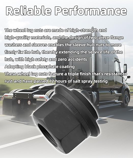 10PCS M22x1.5 Two-Piece Sleeve Flanged Wheel Nuts, 6mm Short Sleeve Nuts, 33mm Hex Black for Heavy Duty Truck Semi Truck Fit Steel Dual Wheels with Hub Piloted Seat & 26mm Bolt Hole Size