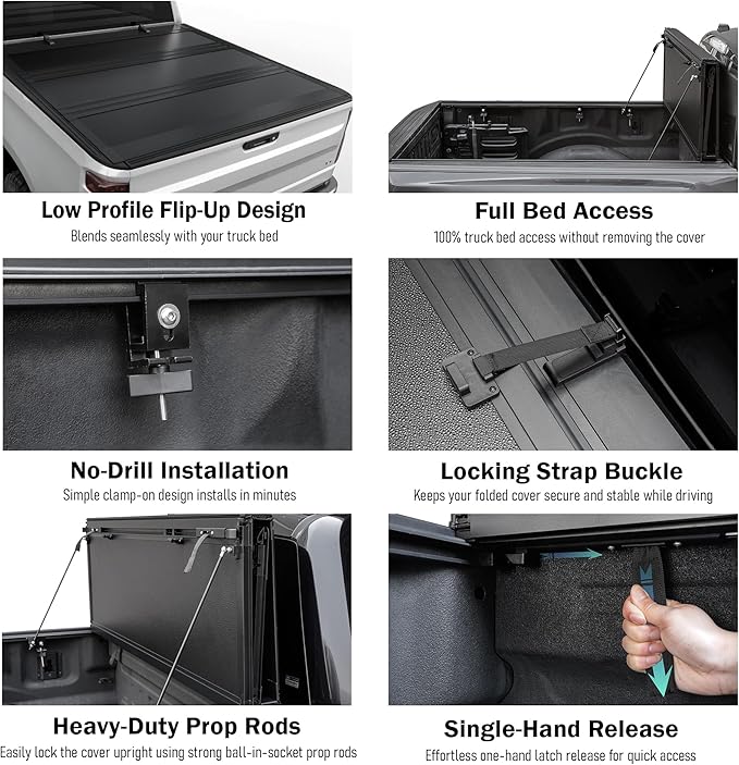 Low Profile Flip Up Truck Bed Tonneau Cover Fits 2016-2023 Toyota Tacoma 6'2" Bed (73.7")