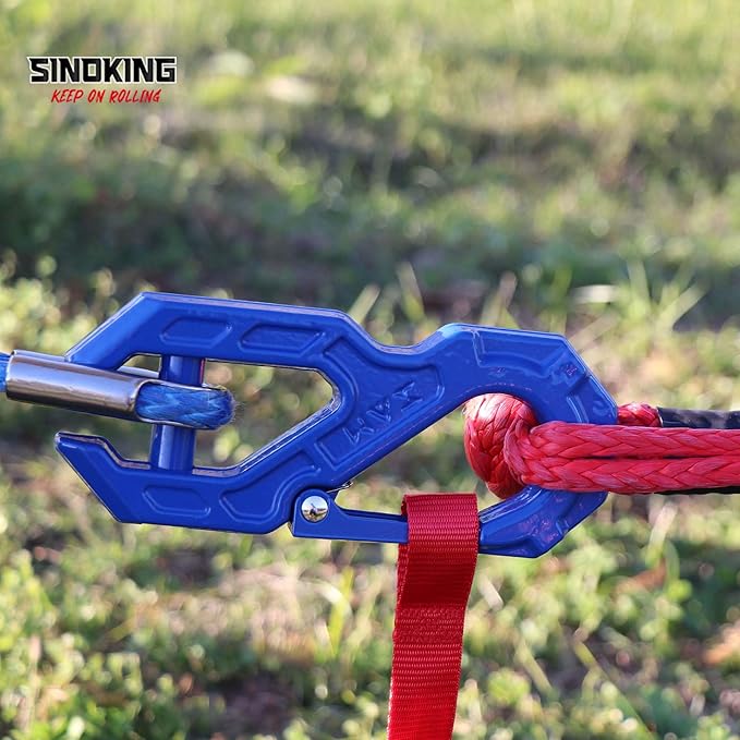 SINOKING Winch Fairlead with Tow Hook, Aluminum Hawse Fairlead with Grade 80 Forged Steel Winch Hook, 45000lb Break Strength Winch Fairlead Hook Set for Off-Road Vehicle Recovery, Black and Blue