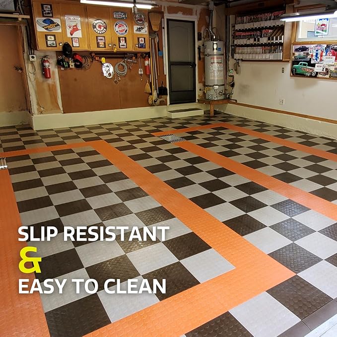 Big Floors RaceDeck CircleTrac, Interlocking Non-Slip Garage Flooring Tile, Durable, Modular, Heavy-Duty Copolymer, Easy Install (Red, 12 Pack of 12 x 12" Tiles)