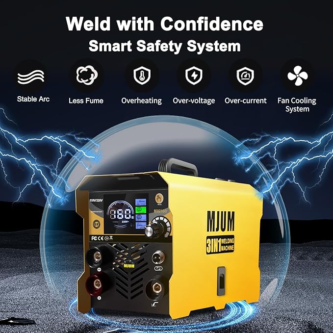 MIG Welder Portable Welding Machine: 160A 110V/220V Dual Voltage 3-in-1 Flux Core Mig/Stick/Lift TIG Welding Set for Beginner - Indoor Outdoor Welders with IGBT Inverter Synergic Control LED Digital