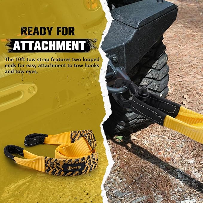 BUNKER INDUST Heavy Duty Tow Strap, 3" x 10ft Tree Saver Winch Strap 35,000 lbs Recovery Straps - Emergency Vehicle Off Road Towing Rope (Bag Not Include)