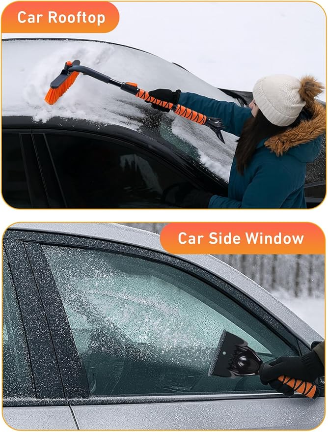 EcoNour 36" Extendable Snow Brush and Ice Scraper | 3-in-1 Telescopic Snow Removal Brush with 360° Rotating Head for Car Windshield | Ice Scraper for SUV, Truck, and Car | Winter Car Accessories