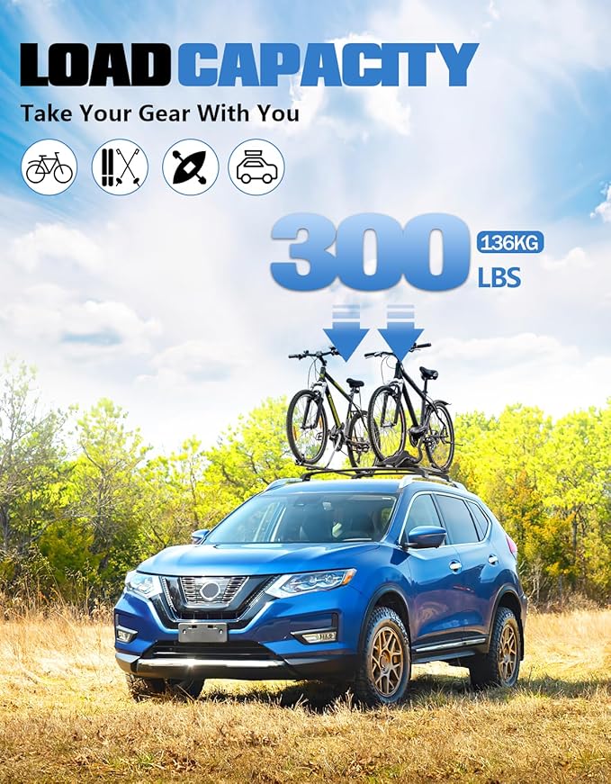 FengYu 300lb Lockable Roof Rack Cross Bars Compatible with Nissan Rogue 2014-2020 (with Raised Side Rails), Heavy Duty Aluminum Roof Rails Crossbars Cargo Bars Canoe Rooftop Black Carrier Luggage