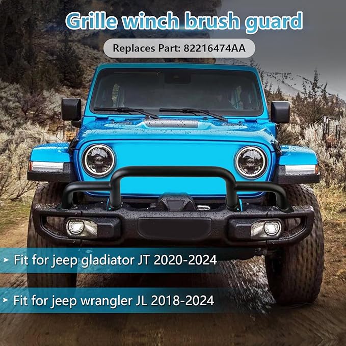Grille Winch Brush Guard for Jeep Wrangler JL, Gladiator, JT (2018-2024) - Triple Hoop Bumper Bar Winch/Front Bumper Brush Guard Bull Bar, Replaces Part #82216474AA