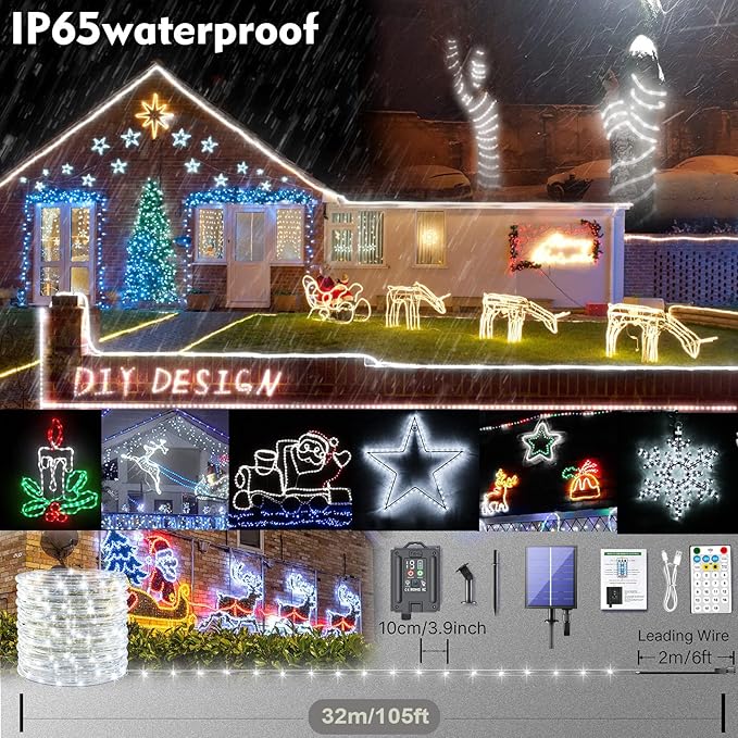 New Upgraded Solar Rope Lights Outdoor Waterproof 19 Modes170ft 500 LED Solar String Lights with Remote Timer Dimmable USB Rechargeable Yard Outside Christmas Lights Xmas Decor (500LED-Multicolor)