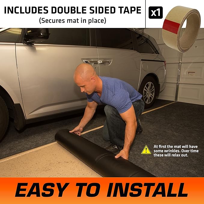 Armor All Original Garage Floor Mat, (20' x 7'4"), Protects Surfaces, Transforms Garage, Absorbent, Waterproof, Durable (Includes Double Sided Tape) (USA Made) (Charcoal)