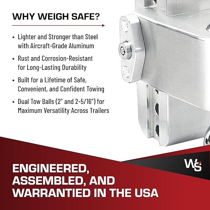 Weigh Safe Adjustable Trailer Hitch Ball Mount - 10" Adjustable Drop Hitch for 2.5" Receiver - Premium Heavy Duty Aluminum Trailer Tow Hitch w/ Chrome Plated Tow Balls (2" & 2 5/16") - 18,500 lbs GTW
