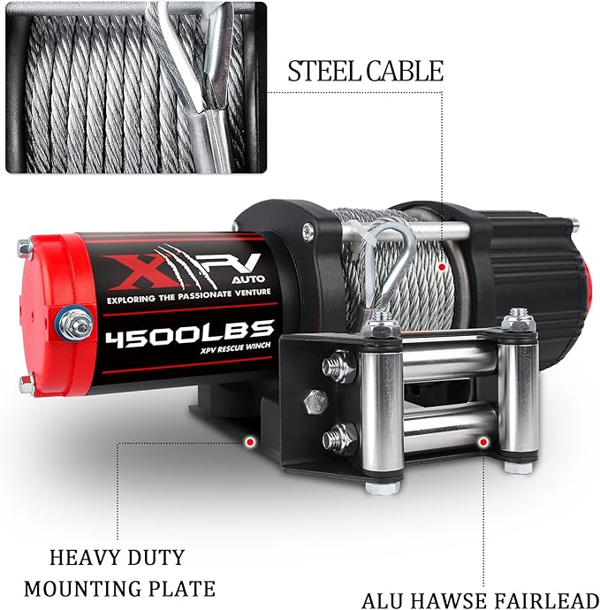 12V 4500LBS Steel Rope Electric Winch for Towing ATV/UTV Off Road with Wireless Remote Control Mounting Bracket IP67 Waterproof Electric Winch with 4-Way Roller Fairlead