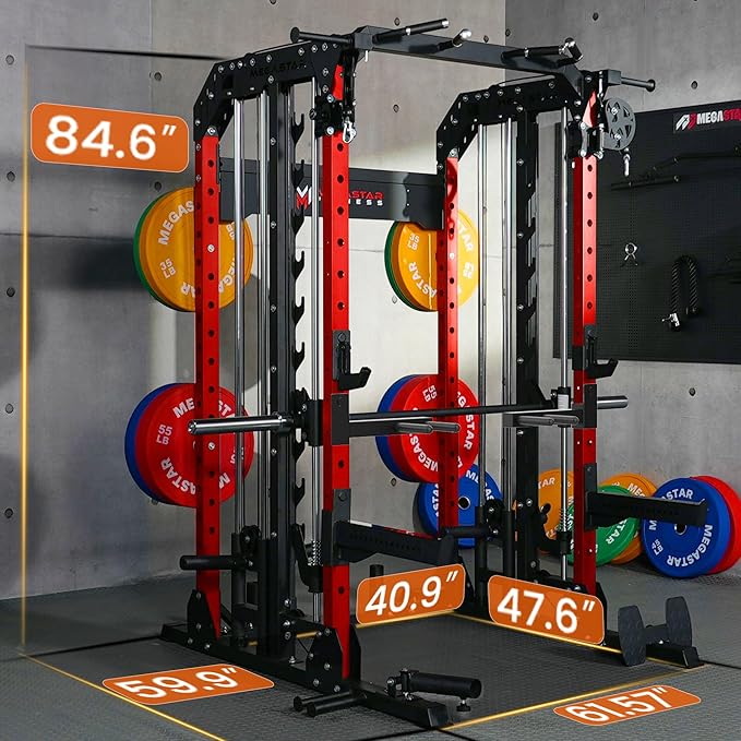 Smith Machine for Home Gym - 2000lbs Capacity All-in-One Power Rack with Cable Crossover, Pull-Up Bar & Dip Station, Includes 18 Attachments, P107 Anvil