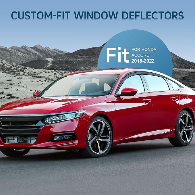 ACLONG Smoke Rain Guards Fit for Honda Accord 2018 2019 2020 2021 2022 Tape-On Side Shatterproof Window Visor, Window Deflectors, 6-Piece Set