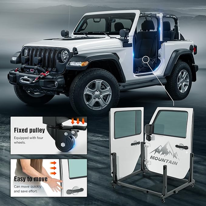 Door Hanger Storage Rack Bracket Holder Compatible with 1987-2024 Jeep Gladiator JT & Wrangler JK JKU JL JLU TJ YJ JKU Removable Stand Cart Sliding for 2/4 Door (Black)