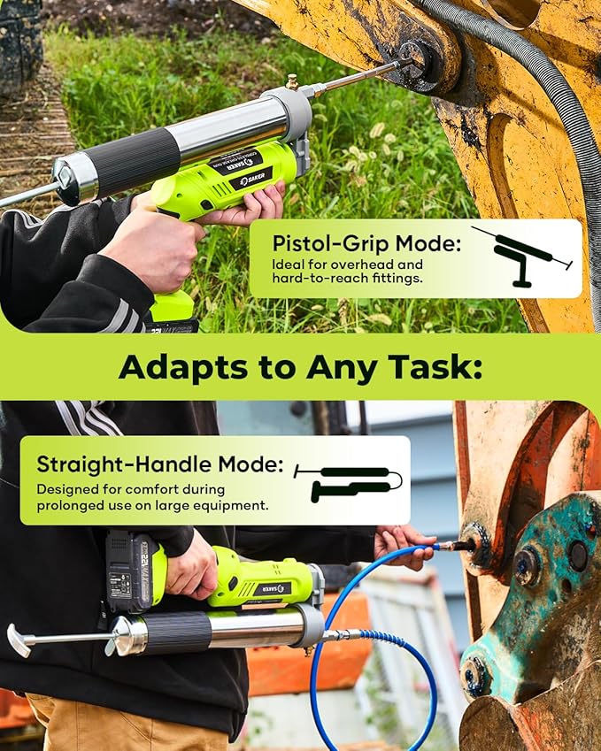 Saker Professional 12,000 PSI Cordless Grease Gun Kit - 2 * 2.0Ah Battery Powered Electric Grease Gun with 5.5 oz/min High Flow, LED Light & Flexible Hose for Automotive, Truck
