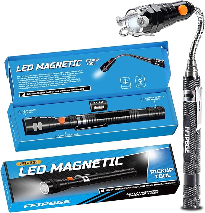 Telescoping Magnet Pickup Tool with 3 LED Magnetic Flashlight, Christmas Stocking Stuffers for Men Adults, Cool Gadgets Birthday Gifts for Men, Dad, Husband, Boyfriend