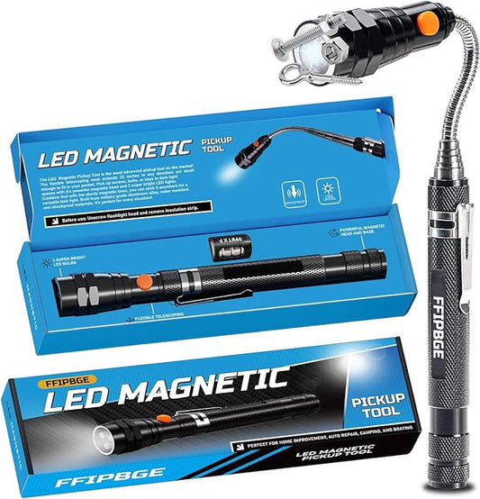 Telescoping Magnet Pickup Tool with 3 LED Magnetic Flashlight, Christmas Stocking Stuffers for Men Adults, Cool Gadgets Birthday Gifts for Men, Dad, Husband, Boyfriend