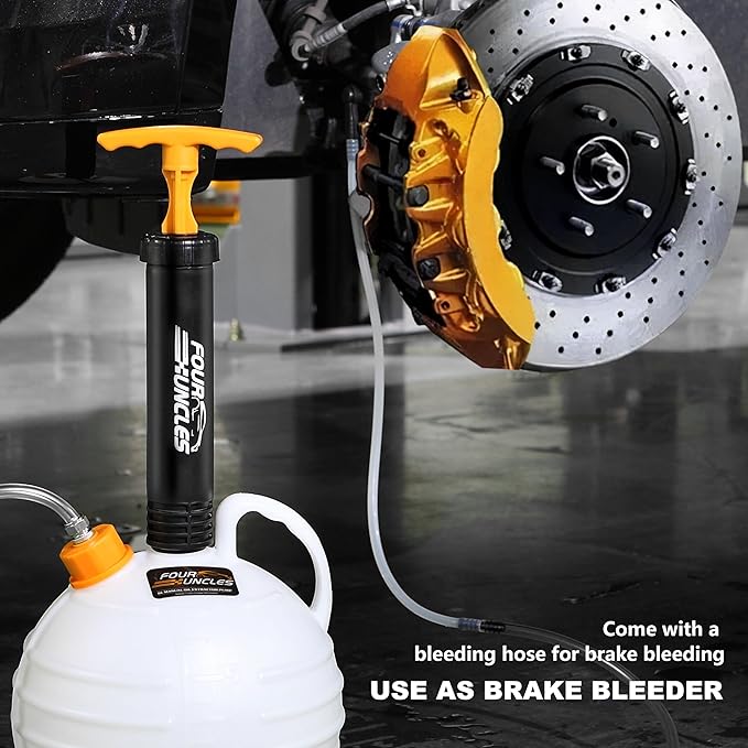 FOUR UNCLES 6L Manual Oil Extractor Pump - Fluid Extractor with 59" Main Hose, Three 41" Extension Tubes for Automotive Oil Change, a Brake Bleeding Hose for Brake Fluid Change