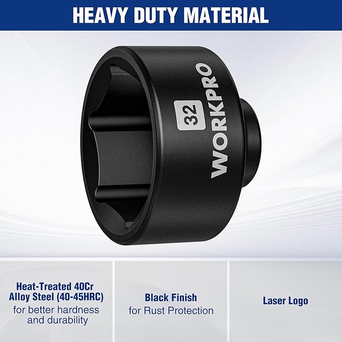 WORKPRO 32mm Oil Filter Socket Wrench, Oil Filter Removal Tool, Oil Filter Change Set, Ideal for Some Ecotec, TDI, VW, Audi, BMW, Polaris, GM, Volkswagen, Pontiac, Chevrolet, Saturn, Pontiac, Saab