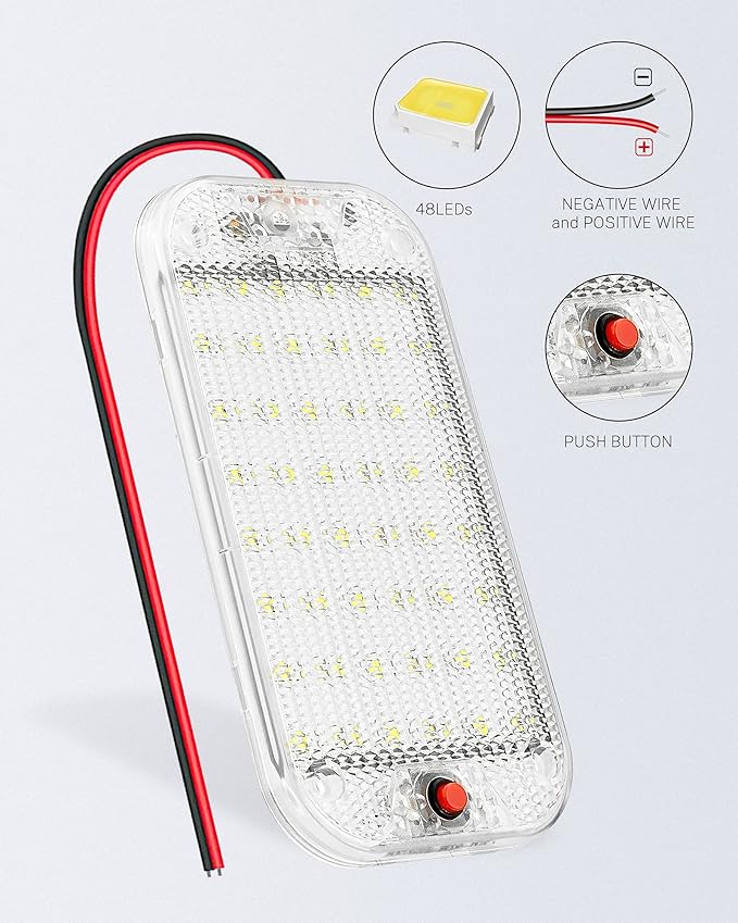 Dome Light for RV Interior, 48LED 800LM Ultra Bright 12 Volt LED White Lights, RV Ceiling Light with Switch Control, Ideal for Car Van Truck Camper Lorry Motorhome Boat(4 Pack)