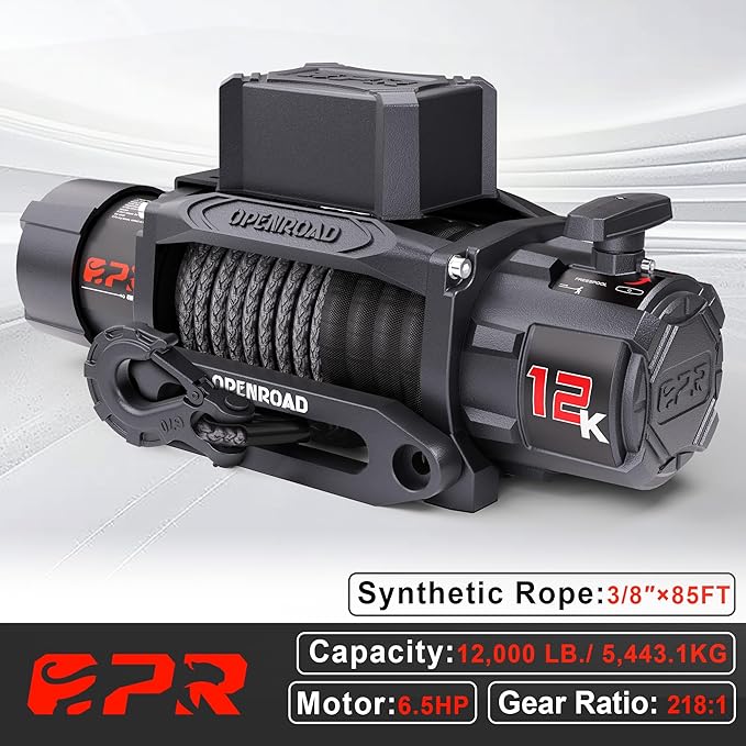 OPENROAD 12000 lbs Winch with Synthetic Rope and 2 Wireless Remotes -Panther Series 3S