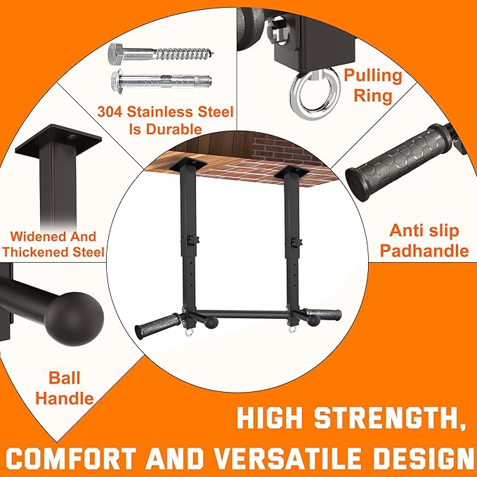 Upgraded-24" Ceiling Mount Pull Up Bar for Garage/Basement/Rafter - Heavy Duty 800LBS Adjustable Height Multi-Grip Chin Up Bar,Ceiling Joist/Beam