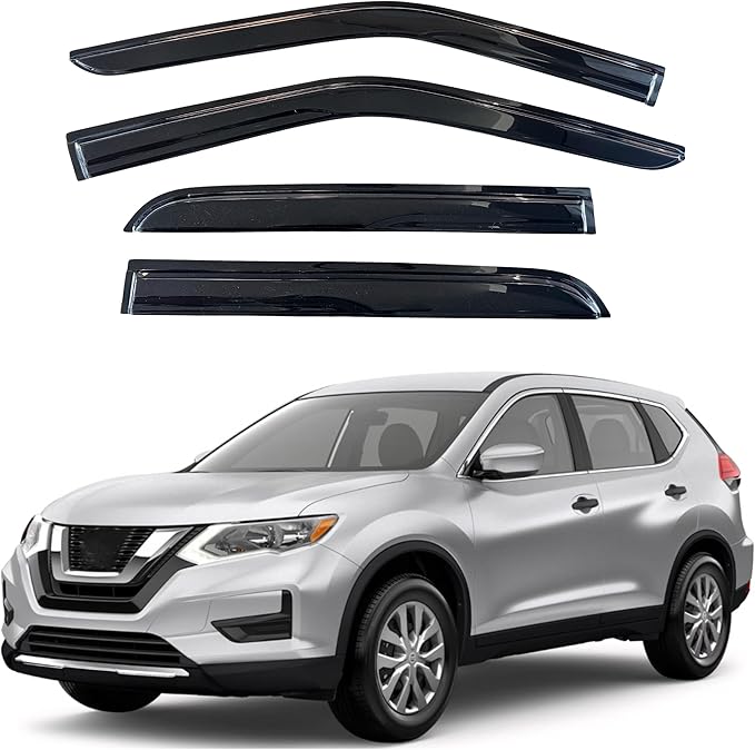 KPY Window Visor Compatible with Nissan Rogue 2014-2020 (Excludes Sport Model), 4PC Rain Guard Side Window Vent Deflectors Tape-On Mugen Style, 2014 2015 2016 2017 2018 2019 2020