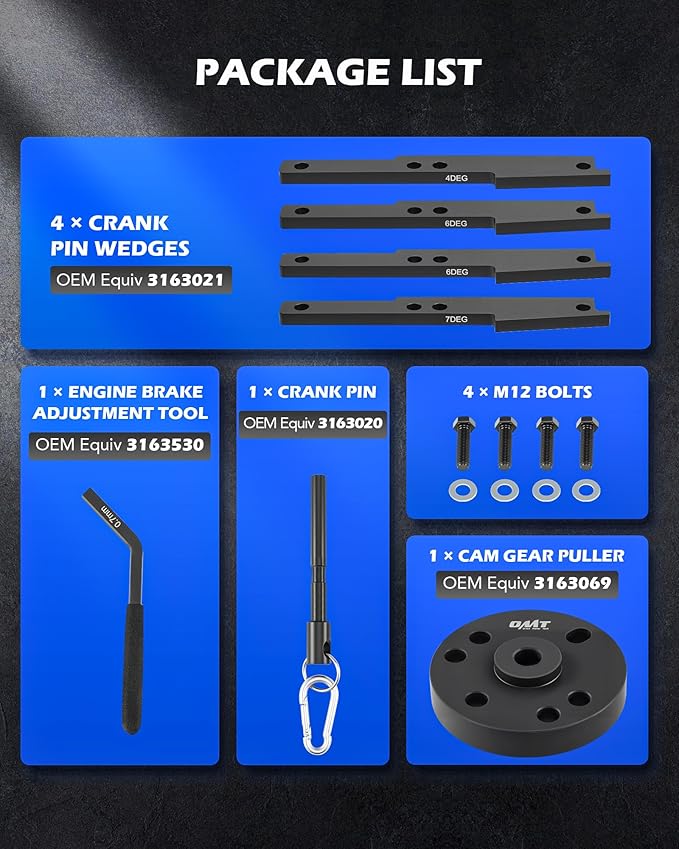 Orion Motor Tech Camshaft Gear Puller Tool Set, 11pc Camshaft Timing Tool Kit Compatible with 2007-2017 Cummins ISX QSX X15 Engines, Camshaft Holding Tool with 3163530 Engine Brake Adjustment Tool