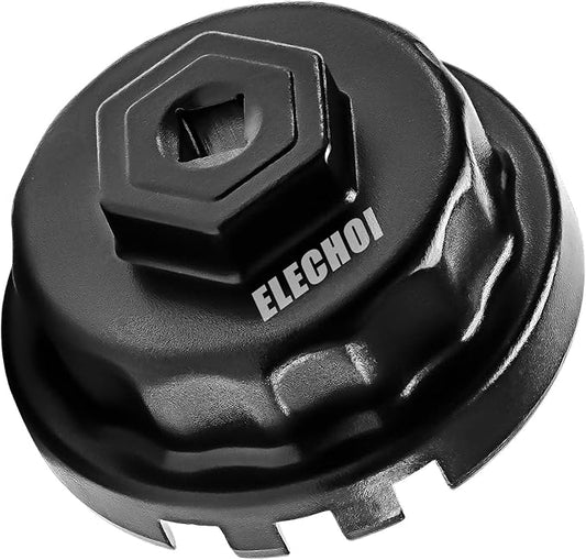 64mm 14 Flutes/4 Slots Oil Filter Cap Wrench Removal Tool Socket Compatible with Toyota, Lexus, and Scion Vehicles Equipped with 2.5L to 5.7L engines, Black Heavy-Duty Aluminum
