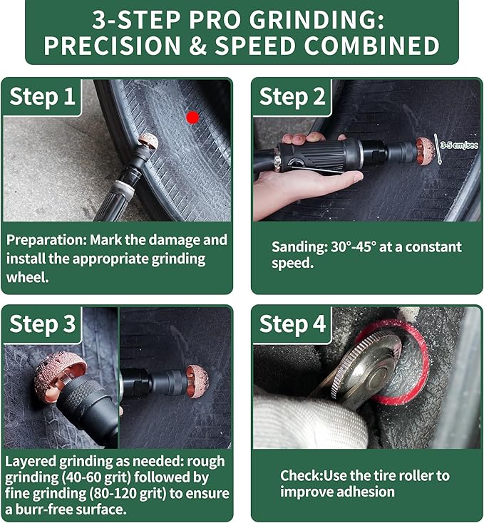Low Speed Air Tire Buffer, Tire Buffer Full Kit Repair Polish Patch Tools with Tungsten Steel 42 mm 55mm Grinder Heads, Inner Liner Wheel Tire Polish Tire Buffing Scrapper Roller