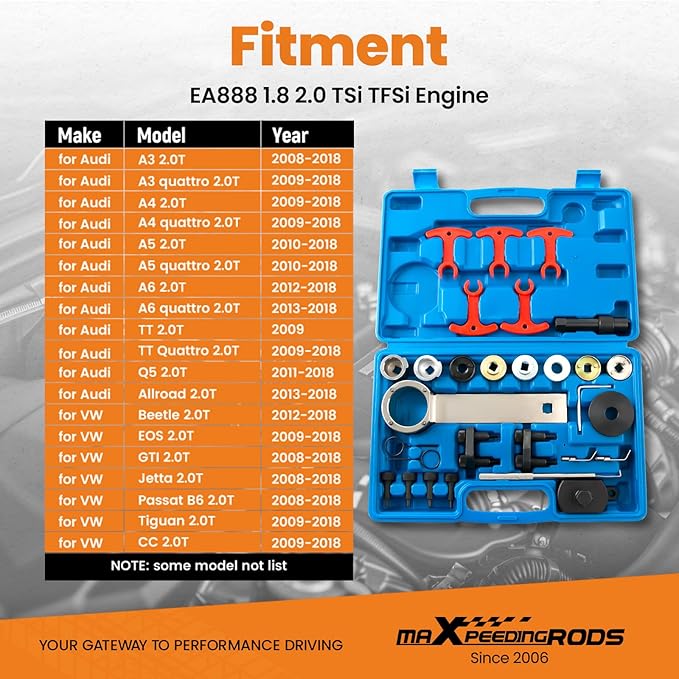 maXpeedingrods Engine Timing Tool Kit for EA888 1.8 2.0 TSi TFSi, Camshaft Crankshaft Timing Tool for VW for Audi, with Camshaft Sliding Pieces Spacer Tool, T40191 T40266 T40196 T40267 T10060, 29 Pcs