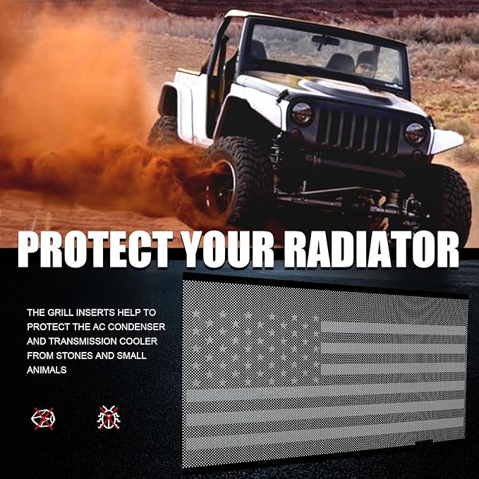 moveland Front Grill Grille Insert - Aluminum Alloy Mesh Grill Insert Screen Compatible with 2007-2018 Jeep Wrangler JK JKU (with US Flag)