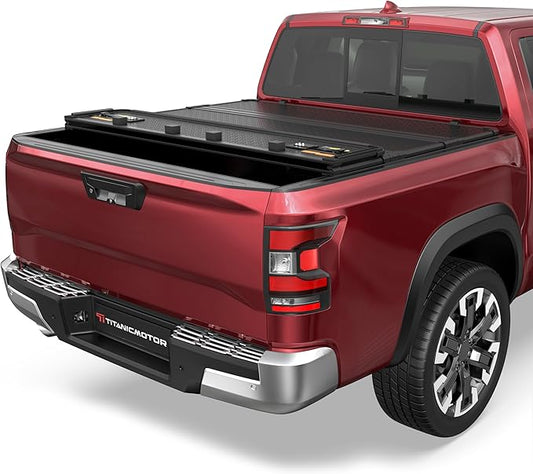 Hard Quad Fold Aluminum Truck Bed Tonneau Cover Compatible for 2016-2024 Nissan Titan 4-Fold 5.5FT 66Inch