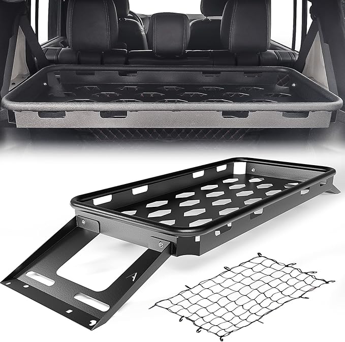 Rear Trunk Cargo Storage Rack Compatible for 2007-2025 Jeep Wrangler JK JKU & JL JLU Unlimited 4 Door Hardtops, Interior Luggage Rack Shelf for Camping Gear (350 LBS)
