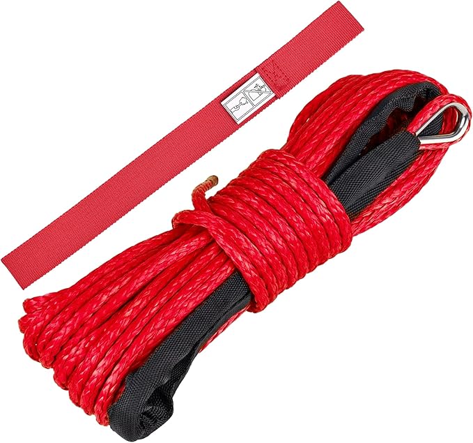 ATV UTV Synthetic Winch Rope Cable 3/16" x 50 ft, 8,300 lbs Pulling Strength, with Protective Sleeve, Safety Pull Strap, for 4X4 Offroad Vehicles (red)