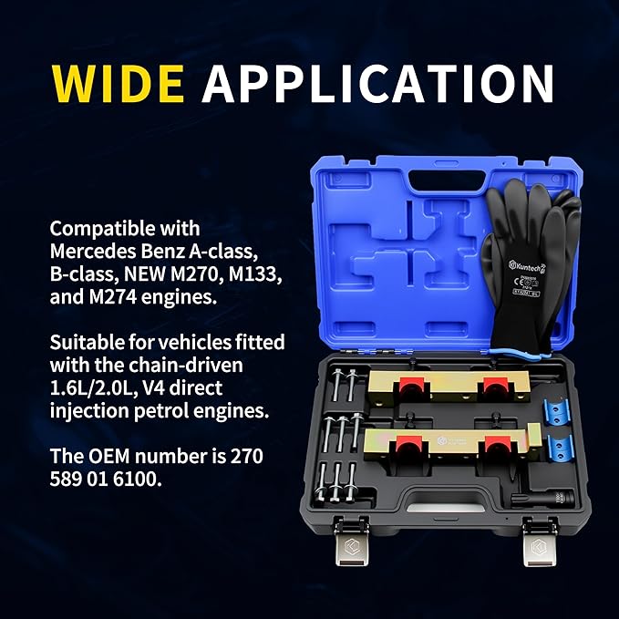 Engine Timing Tool Kit Compatible with Mercedes Benz M133 M270 M274, 15PCS Camshaft Locking Alignment Timing Tools Set with Carrying Case & Gloves