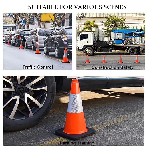 OrangeStar 8Pack 18" Orange Traffic Safety Cones, PVC Parking Cone Construction Cones w/Reflective Collar Heavy Duty Rubber Base for Driving Practice, Parking Lots and Roadwork