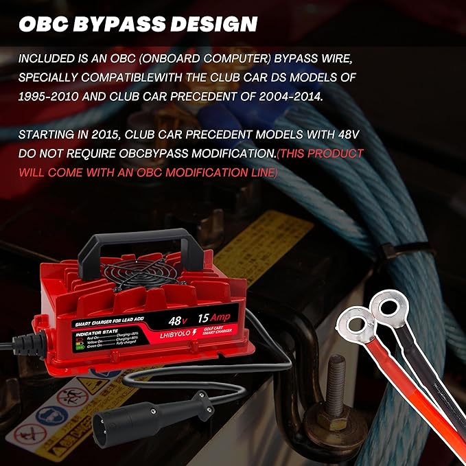 48V Golf Carts Battery for 15 AMP Club Car, with Type 3-Pin Round Plug, 4-7 Hours Full,Club Car 48 Volt,48 Volt Golf Cart Batteries