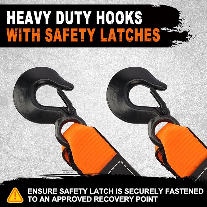 METOWARE Tow Strap with Hooks - 2" x 20ft(10,000lbs) Tree Saver Winch Strap - Emergency Recovery Tow Strap Winch Extension Rope with Forged Steel Hooks - for Truck, SUV, ATV