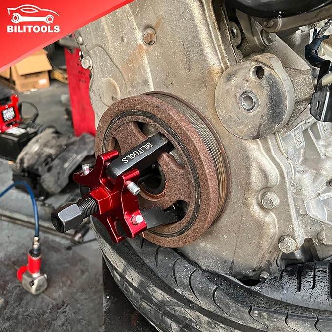 BILITOOLS Harmonic Balancer Puller Set, Upgraded 3-Jaw Pulley Puller with Holding Tool for Removing Harmonic Damper Balancers Compatible with Chevy, GM, Chrysler, Ford etc.