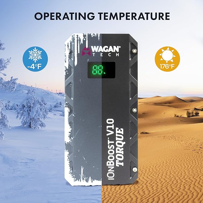 Wagan EL7507 Jump Starter iOnBoost V10 Torque 1000Amp Peak 12V Portable Lithium Car Battery Up to 7.8L V10 or 6.7L Diesel, 12V Jump Pack with Built-in LED Bright Light, UL Certified