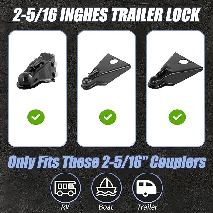 2 5/16 Inch Trailer Hitch Lock - 2516 Heavy Duty Anti Theft Lock Secures Ball Coupler and Safety Chains for RV,Boat,Dump,Cargo and Camper Trailers (Black)