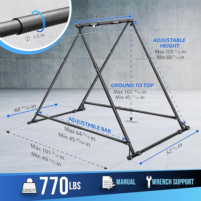 Yes4All Robust Freestanding Pull Up & Chin Up Bar, 126 Levels Adjustable & 770 lbs Capacity Foldable Pull Up Bar Station