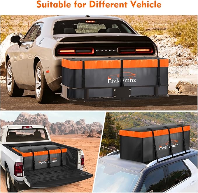 Hitch Mount Cargo Carrier Bag, 20 Cubic Feet 100% Waterproof Car Tray Luggage Bag (59" 24" 24") with 6 Reinforced Straps + 1 Combination Lock, Fits for All Vehicles with Steel Trailer Basket