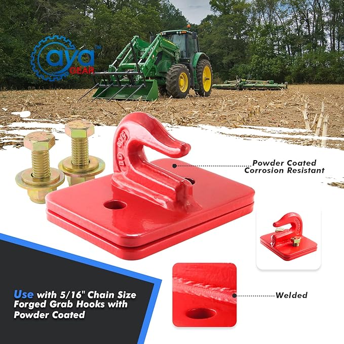 5/16-in Bolt On Grab Hook Mount with Backer Plate Grab Hook 70 Forged Steel Tow Hook Work Well for Loader, Tractor Bucket, RV, UTV,Truck (Red)