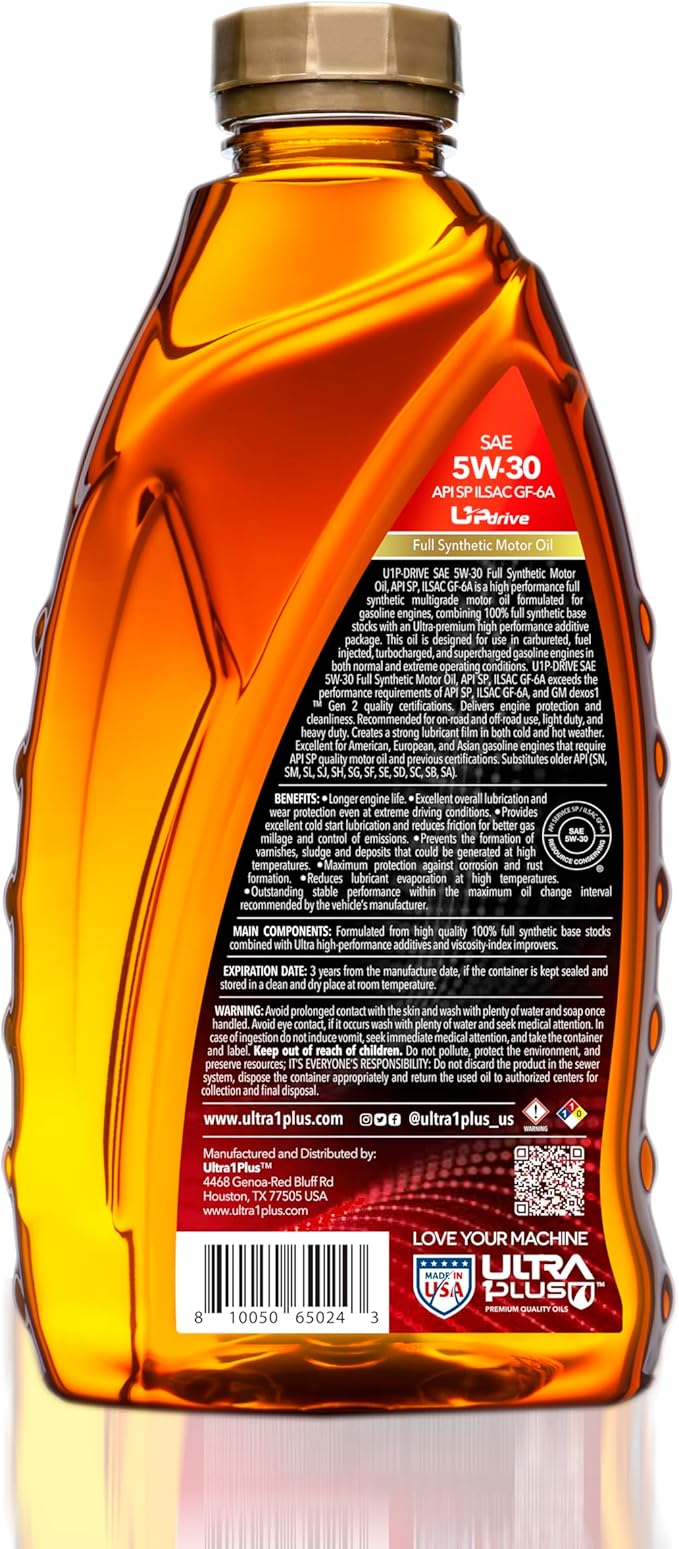 ULTRA 1PLUS SAE 5W-30 Full Synthetic Motor Oil API SP ILSAC GF-6A - 5W30 motor oil, 6 Quarts