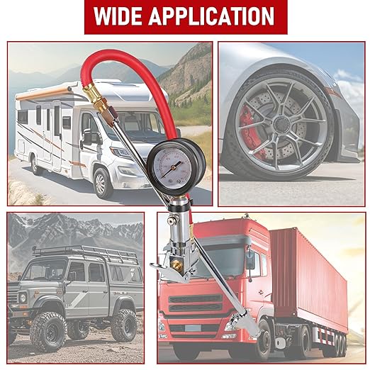 WYNNsky Tire Inflator with Tire Pressure Gauge, Extended Straight-on Air Chuck with 12 Inch Rubber Air Hose