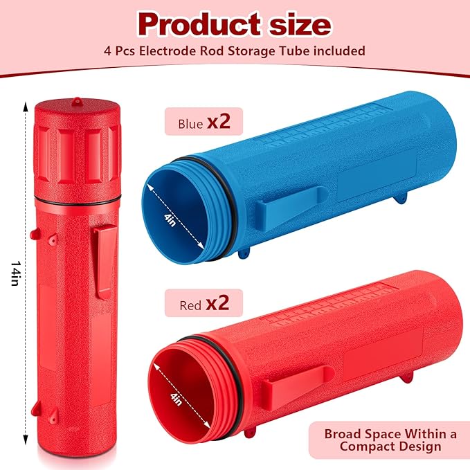 Zonon 4 Pcs Electrode Rod Storage Tube 14 Inch Airproof and Waterproof Welding Rod Holder for Canister(Red and Blue)