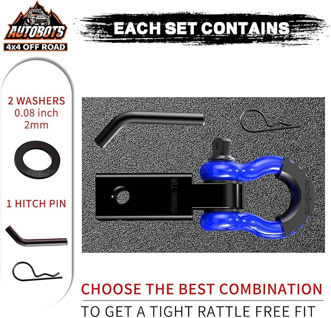 AUTOBOTS Tow Hitch Receiver 2", 45,000 Lbs Break Strength Shackle Hitch Receiver with 5/8" Screw Pin, 3/4 Shackle, Towing Accessories for Vehicle Trailer Recovery Off-Road Blue&Black